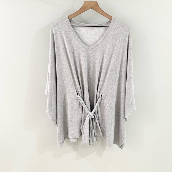 Softies Tie Front Kimono Sleeve Tunic Gray, One Size - Picture 2 of 6